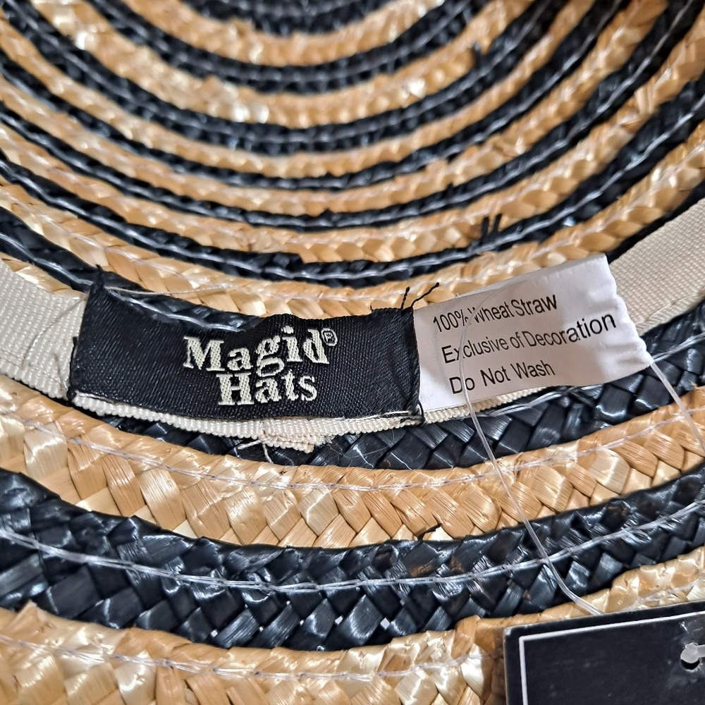 Magid Hats Wheat Straw Blue Tan Striped Floral Accent NWT - Picture 7 of 10